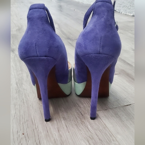 Elanzo Angiolini Takeko Purple Silver Mint Ankle Platform Stiletto Suede Heels 6 - Picture 6 of 9